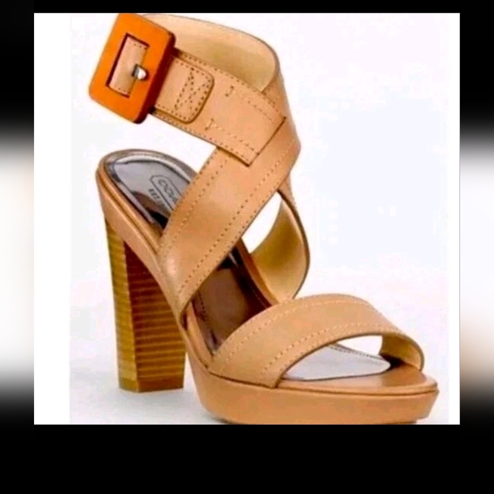 Coach KENSINGTON Open Toe Slingback Platform Sandals Beige 7